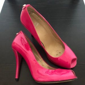 Stuart Weitzman Pink Patent Leather Peeptoe Pumps